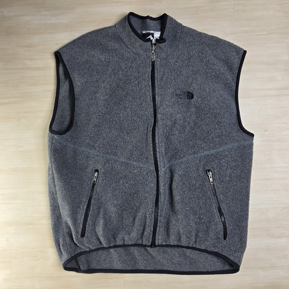Vintage The North Face Made in USA Size XL Fleece Vest Full Zip Gray Zip Pocket
